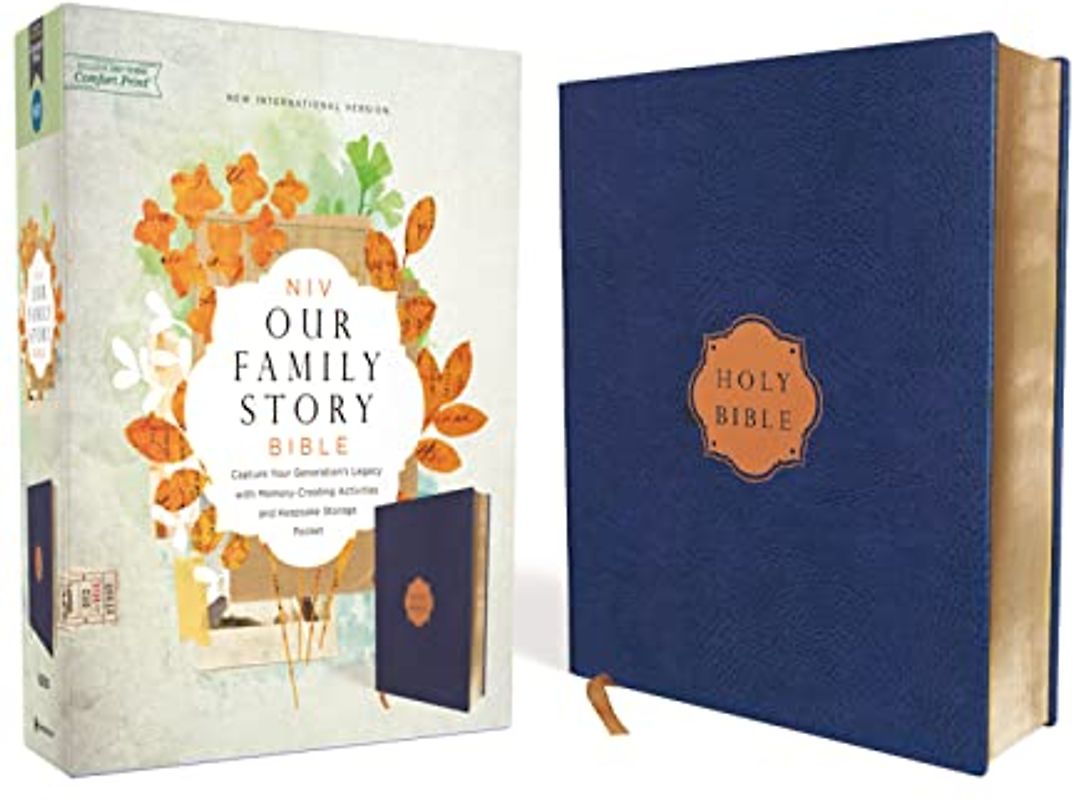 NIV, Our Family Story Bible, Leathersoft over Board, Navy, Red Letter, Comfort Print: Capture Your Generation’s Legacy with Memory-Creating Activities and Keepsake Storage Pocket