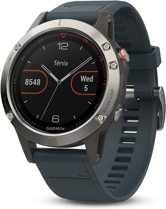Garmin Fenix 5 47 mm argent au bracelet silicone bleu