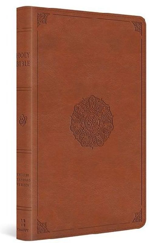 ESV Large Print Thinline Bible (Trutone, English Saddle, Emblem Design)