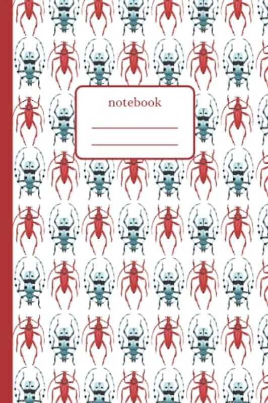 Notebook Beetles Red/Blue: Composition Notebook with Beetle Art - Lined Notebook 120 Pages 6x9 inch - Red Version