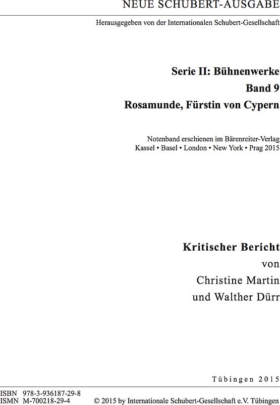 Neue Schubert-Ausgabe. Kritische Berichte / Bühnenwerke / Rosamunde, Fürstin von Cypern