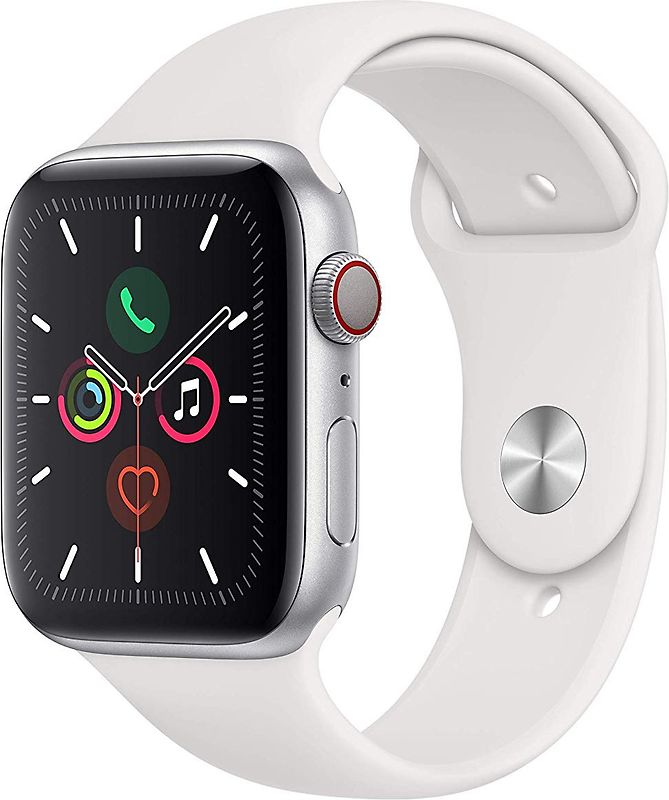 Apple Watch Series 5 44 mm boîtier en aluminium argent et bracelet sport blanc [Wi-Fi + Cellulaire]