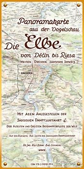 Die Elbe. Panoramakarte aus der Vogelschau