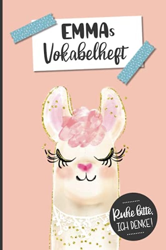 Personalisierte Schulsachen für Emma: Vokabelheft mit zwei Spalten und Vorname Emma ein Individuelles Geschenk zum Schulanfang oder zur Einschulung