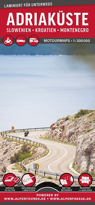 MoTourMaps Adriaküste Slowenien • Kroatien • Montenegro Auto- und Motorradkarte 1:300.000