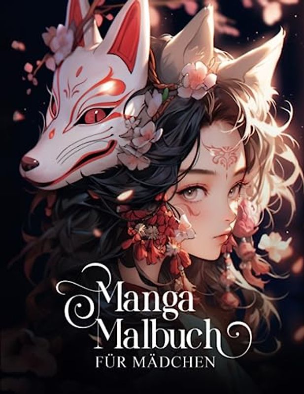 Manga Malbuch für Mädchen: 50 Porträts von Mädchen umgeben von Blumen, in Manga-Stil, auch für Erwachsene geeignet