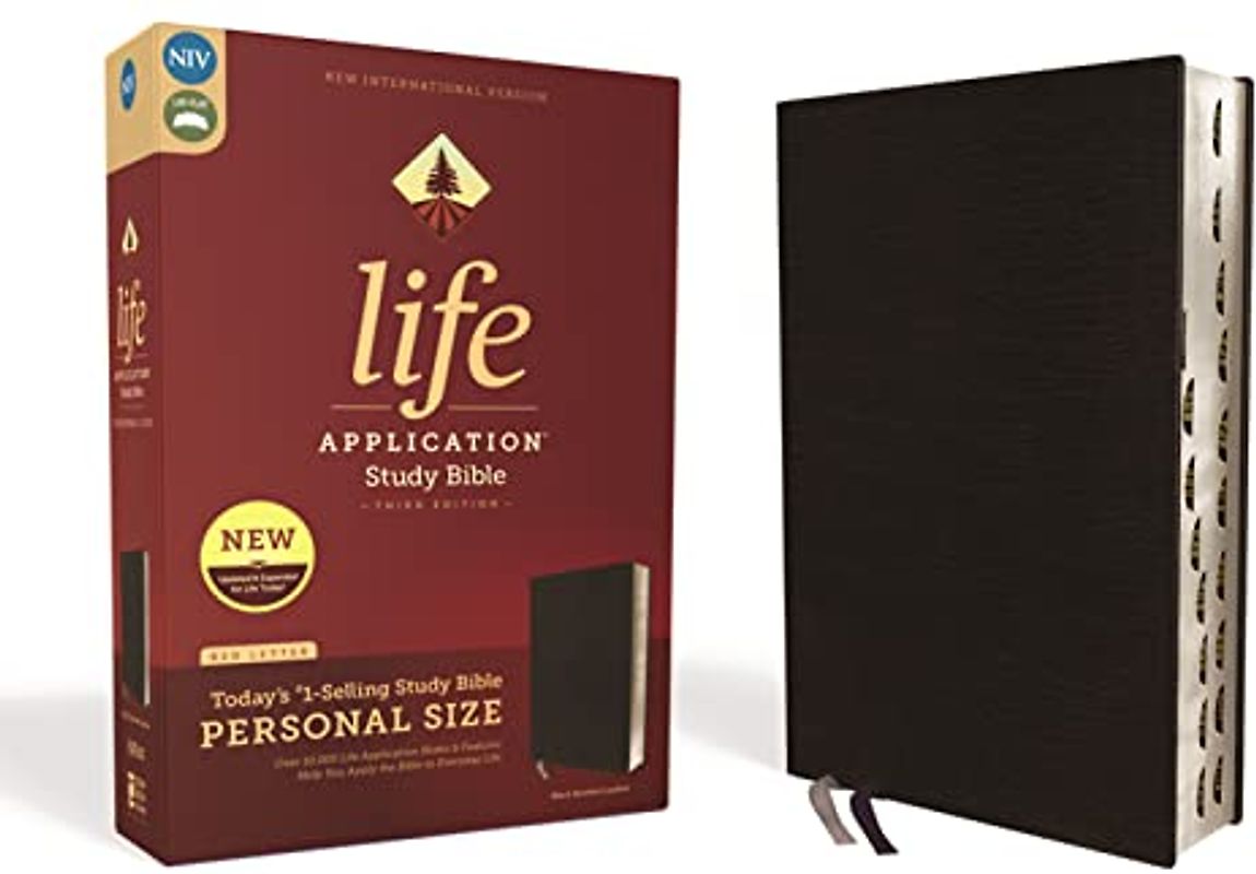 NIV, Life Application Study Bible, Third Edition, Personal Size, Bonded Leather, Black, Red Letter, Thumb Indexed