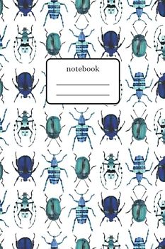 Notebook Beetles Blue Mix: Composition Notebook with Blue Beetles Art - Lined Notebook 120 Pages 6x9 inch - White Version