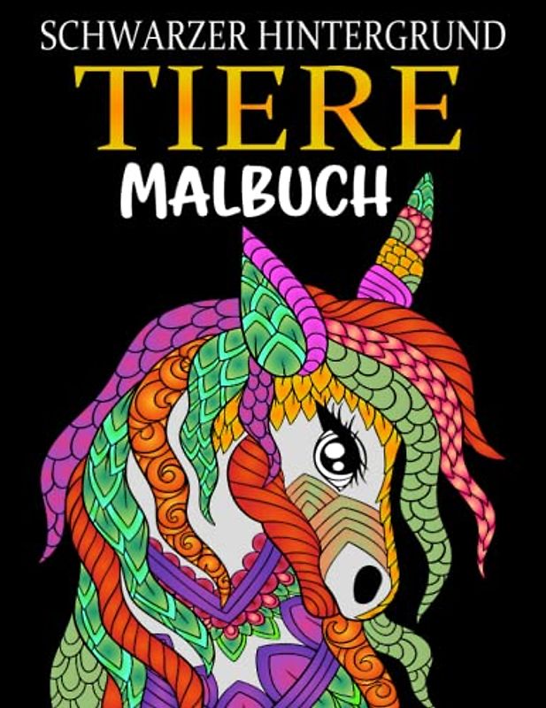 Tiere Malbuch Schwarzer Hintergrund: Ausmalbuch für Erwachsene | 45 Tier-Mandalas auf schwarzem Hintergrund Entspannen und Stressabbau | A4 Format