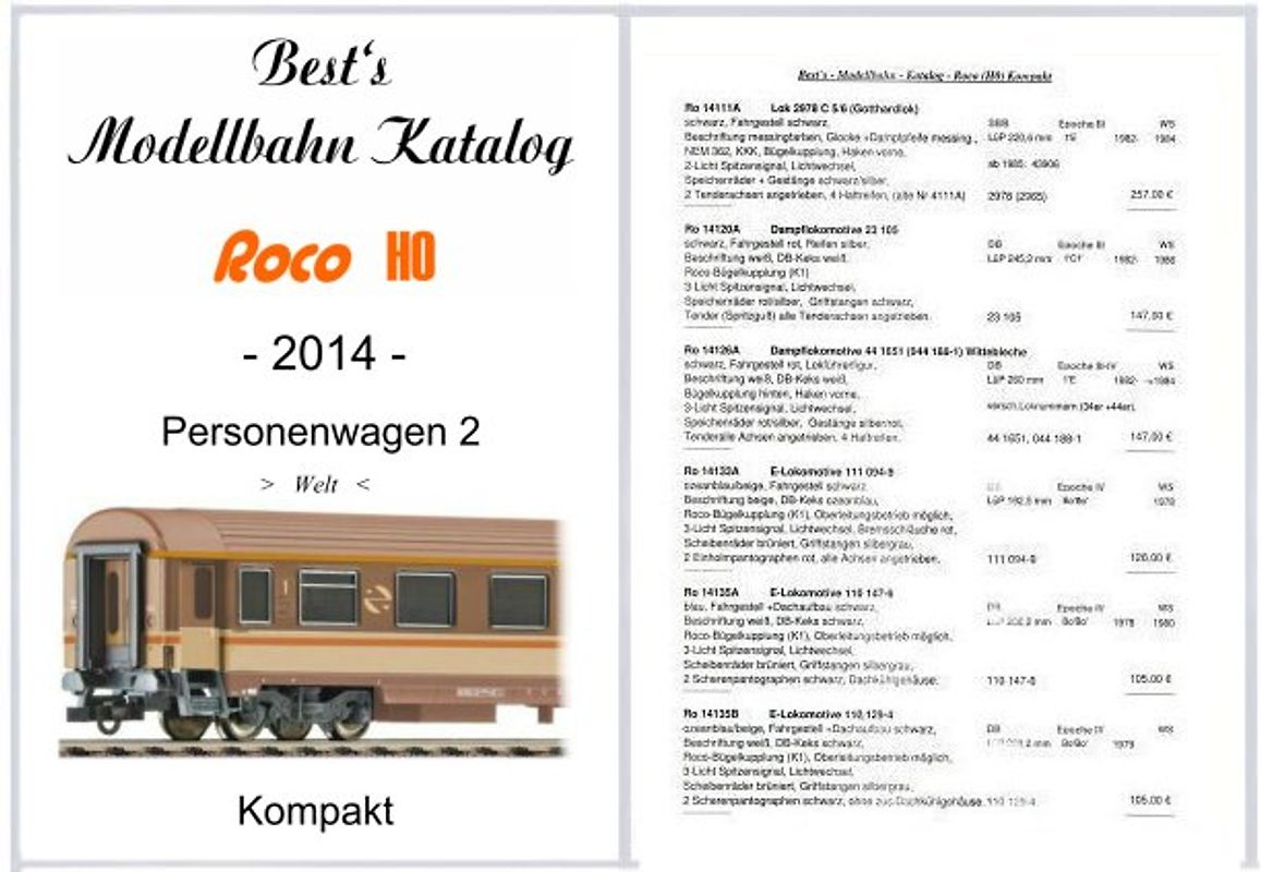 Best`s Modellbahn Katalog Roco H0 Personenwagen 2 (Welt) 2014 kompakt