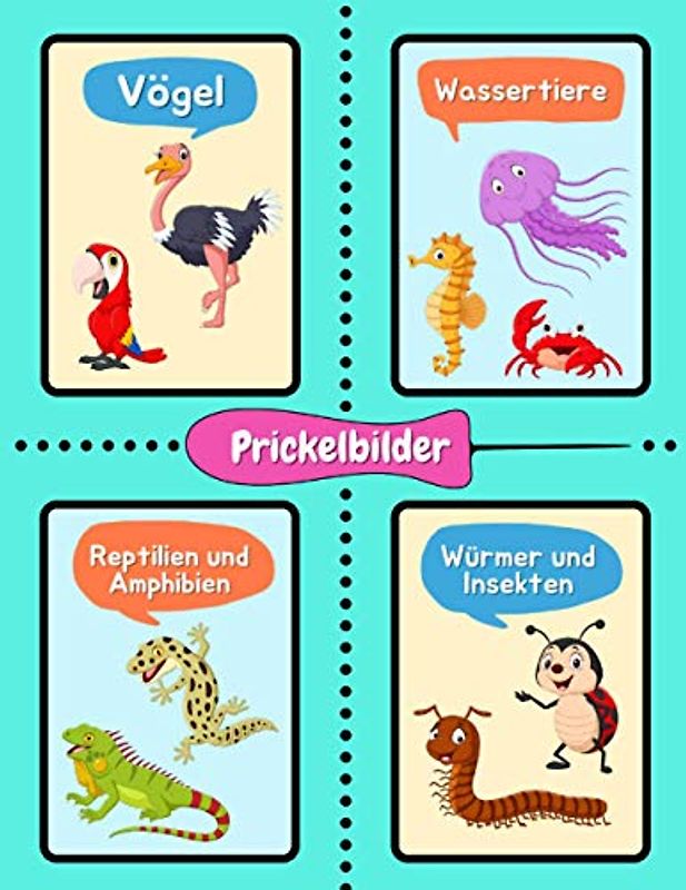 Prickelbilder: Prickel Block ab 3 Jahre für Mädchen und Jungen mit vielen fröhlichen Tierillustrationen | Tiere - Prickeln, Malen, Ausschneiden, Basteln | Bastelbuch für Kinder