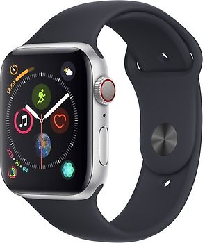 Apple Watch Series 4 44 mm boîtier en aluminium argent avec Bracelet Sport noir [Wifi+Cellular]