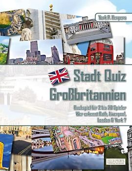 Stadt Quiz Großbritannien | Buchspiel für 2 bis 20 Spieler | Wer erkennt Bath, Liverpool, London & York?