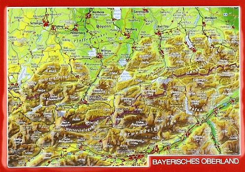 Reliefpostkarte Bayerisches Oberland: Tiefgezogene Reliefpostkarte