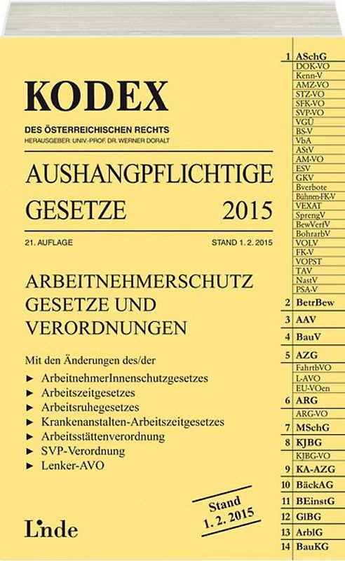 KODEX Aushangpflichtige Gesetze 2015
