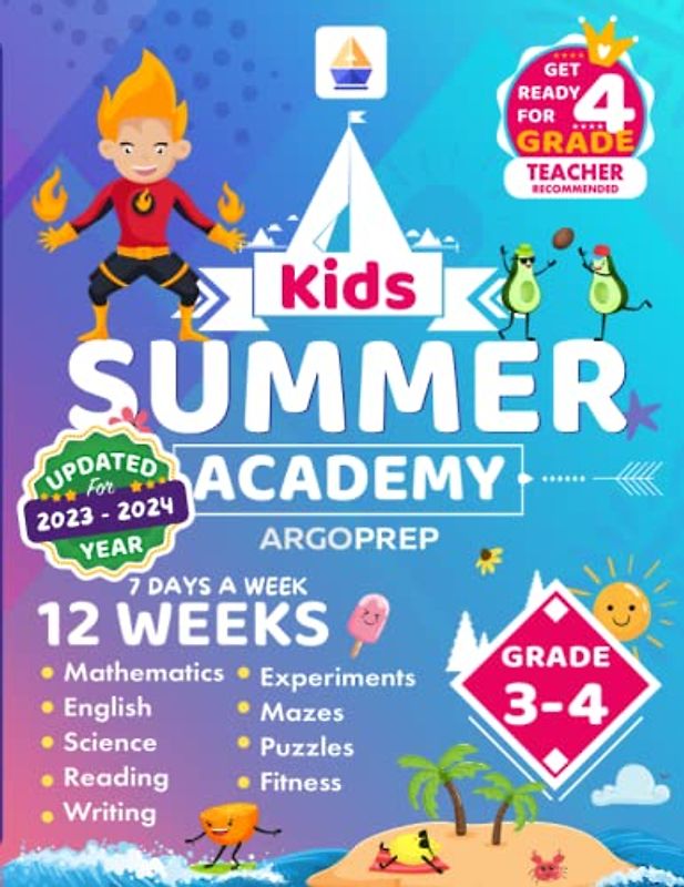 Kids Summer Academy by ArgoPrep - Grades 3-4: 12 Weeks of Math, Reading, Science, Logic, Fitness and Yoga | Online Access Included | Prevent Summer Learning Loss
