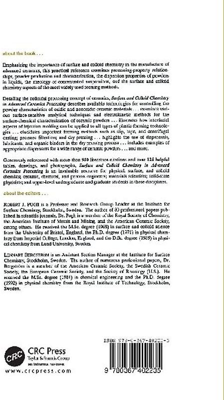 Surface and Colloid Chemistry in Advanced Ceramics Processing