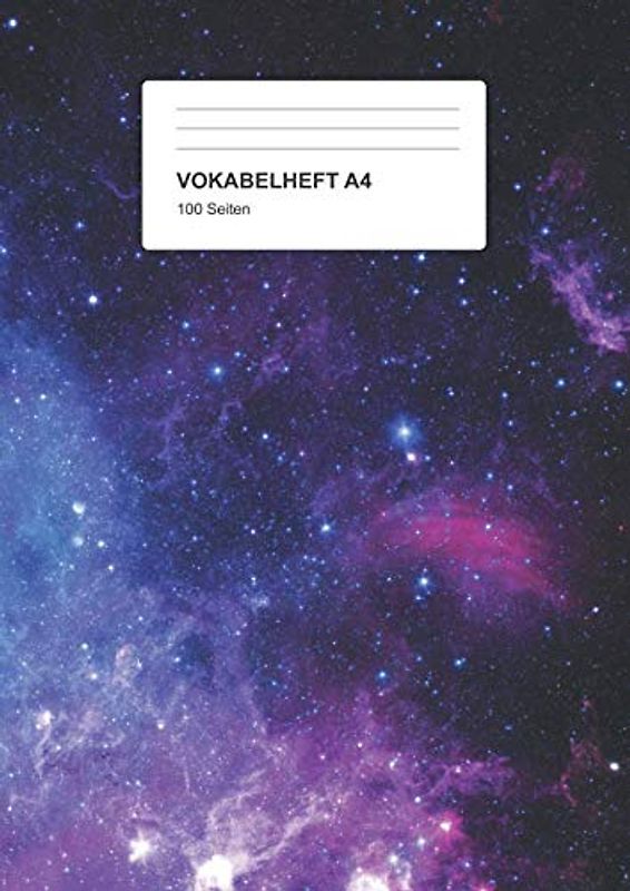 Vokabelheft A4: 2 Spalten, 100 Seiten, Vokabeln lernen leicht gemacht, Soft Cover, Motiv: Weltraum