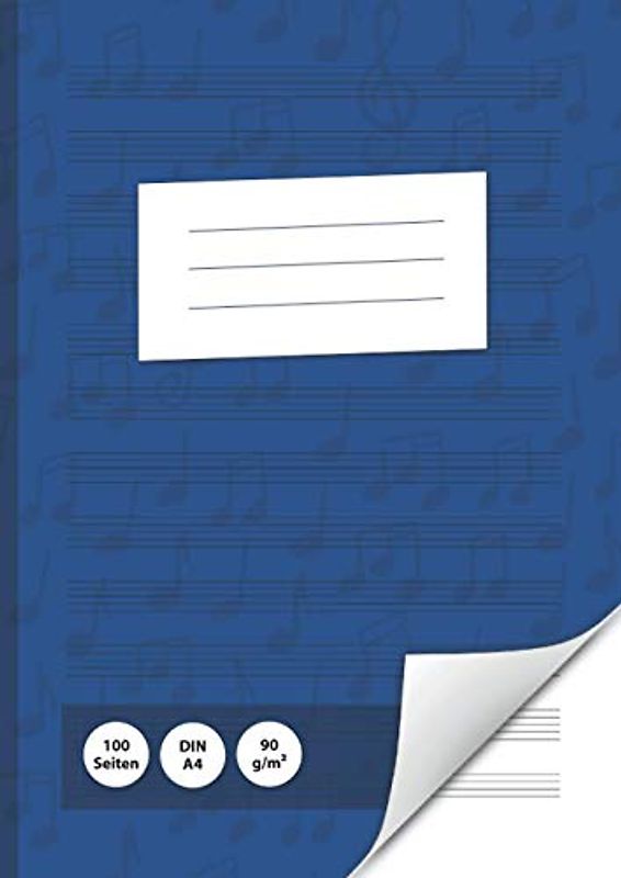 Notenheft A4: Notenlinienheft A4, 100 Seiten Notenblätter blanko, 90 g/m²