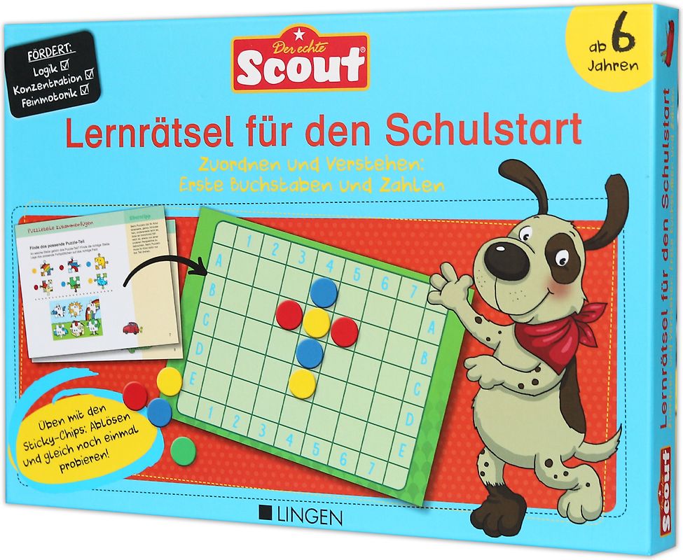 Scout: Lernrätsel für den Schulstart - Zuordnen und Verstehen: Erste Buchstaben und Zahlen