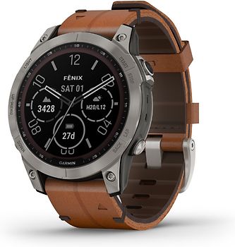 Garmin Fenix 7 47 mm titan avec bracelet en cuir marron [Wi-Fi, Sapphire Solar Edition]