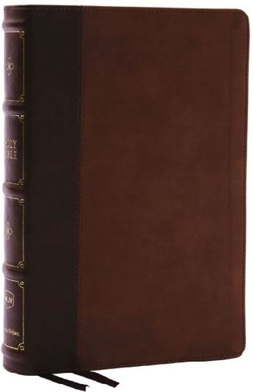 NKJV, Large Print Thinline Reference Bible, Blue Letter, Maclaren Series, Leathersoft, Brown, Thumb Indexed, Comfort Print