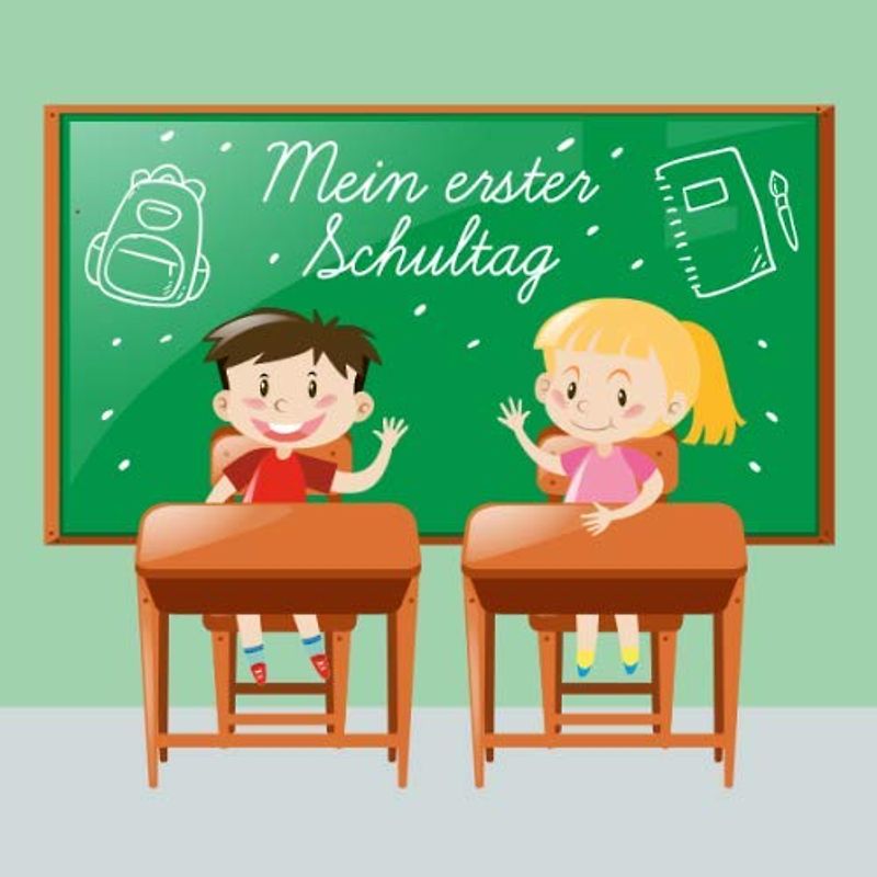 Mein erster Schultag: Kreatives Erinnerungsalbum & Gästebuch zur Einschulung / Schulanfang, 21x21cm, Mädchen und Junge vor Tafel