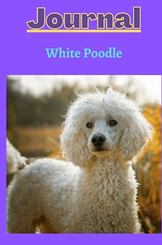 White poodle dog journal with a purple background