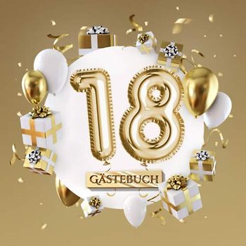 18 Gästebuch: Goldene Deko zum 18.Geburtstag - 18 Jahre Geschenk für Mann oder Frau - Partydeko Gold - Buch für Glückwünsche und Fotos der Gäste