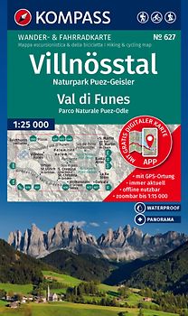 KOMPASS Wanderkarte 627 Villnösstal / Val di Funes, Naturpark Puez-Geisler / Parco Naturale Puez-Odle 1:25.000