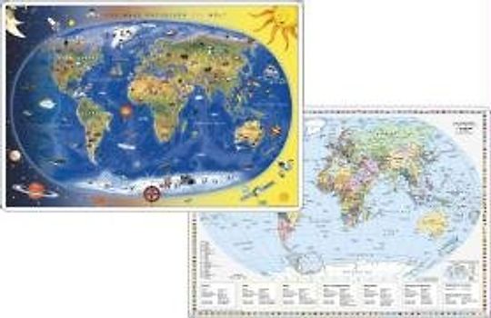 Kinderweltkarte / Staaten der Erde mit Flaggenrand. Duo-Schreibunterlage