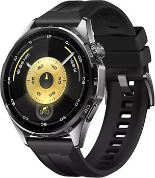 Huawei Watch GT 6 46 mm boîtier en acier inoxydable noir avec bracelet en fluoroélastomère noir