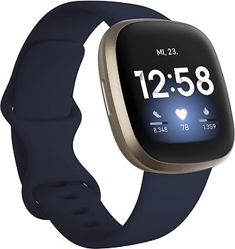 Fitbit Versa 3 40 mm or pâle et bracelet en silicone bleu nuit [Wi-Fi]