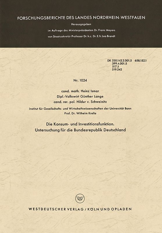 Die Konsum- und Investitionsfunktion. Untersuchung für die Bundesrepublik Deutschland