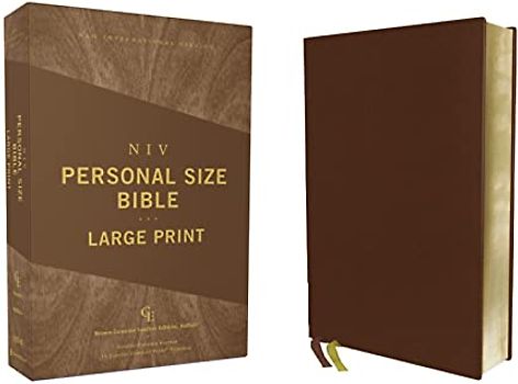 NIV, Personal Size Bible, Large Print, Genuine Leather, Buffalo, Brown, Red Letter, Art Gilded Edges, Comfort Print