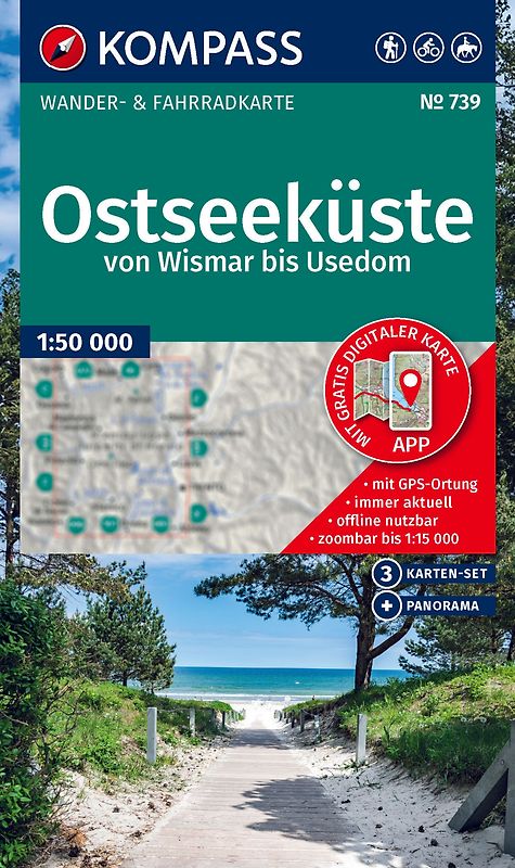 KOMPASS Wanderkarten-Set 739 Ostseeküste, von Wismar bis Usedom (3 Karten) 1:50.000
