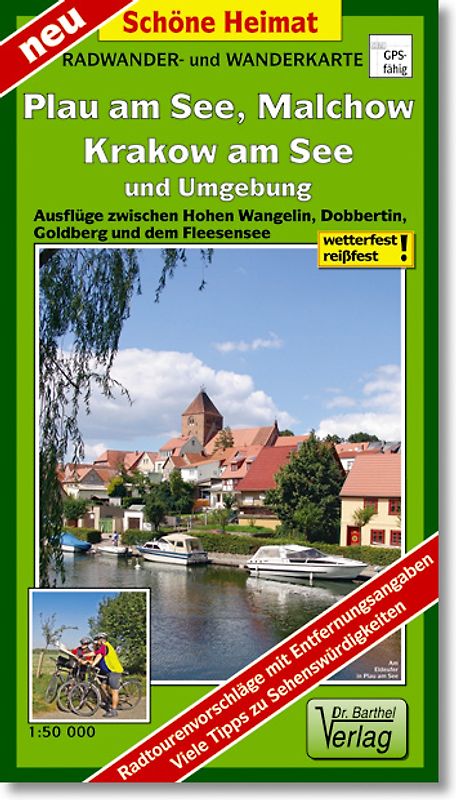 Radwander- und Wanderkarte Plau am See, Inselstadt Malchow, Krakow am See und Umgebung