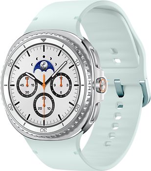 Samsung Galaxy Watch8 Classic 46 mm Boîtier aluminium blanc sur Sport en silicone M/L vert d'eau [Wi-Fi + 4G]