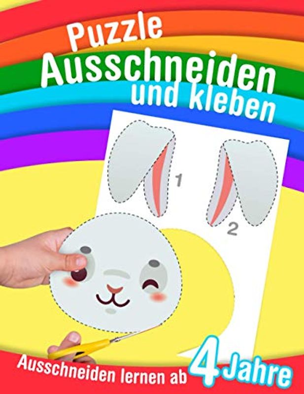 Puzzle Ausschneiden und kleben - Ausschneiden lernen ab 4 Jahre: Lerne mit einer Schere zu schneiden