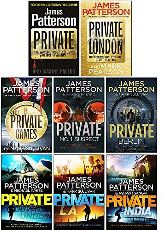 James Patterson Private Series 1-8 Books Collection Set(Private, Private London, Private Games, Private: No. 1 Suspect, Private Berlin, Private Down Under, Private L. A. & Private India)