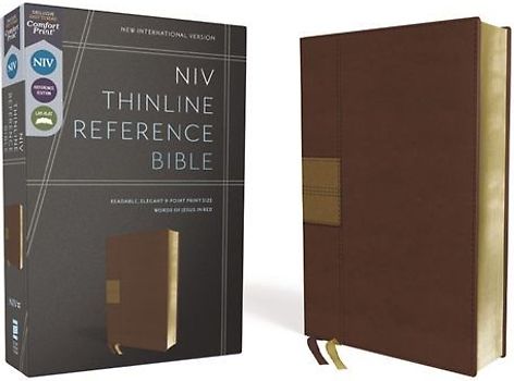 Niv, Thinline Reference Bible (Deep Study at a Portable Size), Leathersoft, Brown, Red Letter, Comfort Print