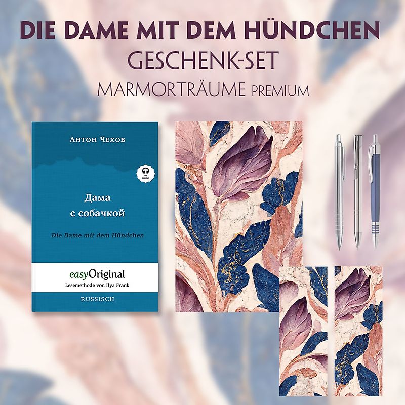 Die Dame mit dem Hündchen Geschenkset (Buch mit Audio-Online) + Marmorträume Schreibset Premium