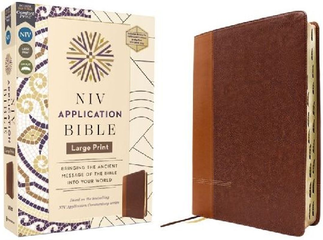 NIV Application Bible, Large Print, Leathersoft, Brown, Red Letter, Thumb Indexed, Comfort Print
