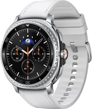 Samsung Galaxy Watch8 Classic 46 mm Boîtier aluminium noir sur Hybride premium blanc [Wi-Fi + 4G]