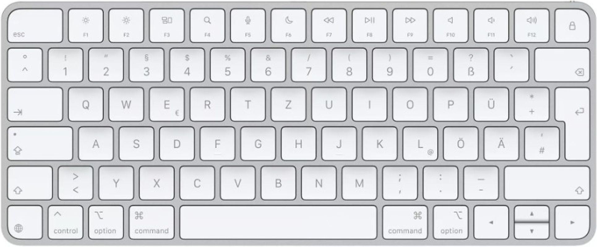 Apple Magic Keyboard [deutsches Tastaturlayout, QWERTZ, USB-C] silber mit weißen Tasten