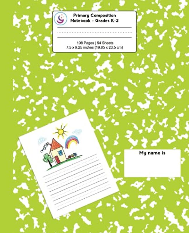 Primary Composition Notebook: Green Marble, Grades K-2 Kindergarten Writing Journal