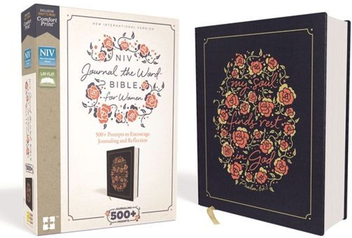 NIV, Journal the Word Bible for Women, Cloth Over Board, Navy, Red Letter Edition, Comfort Print