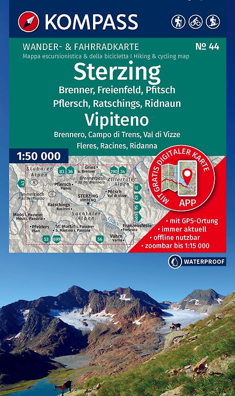 KOMPASS Wanderkarte 44 Sterzing / Vipiteno 1:50.000