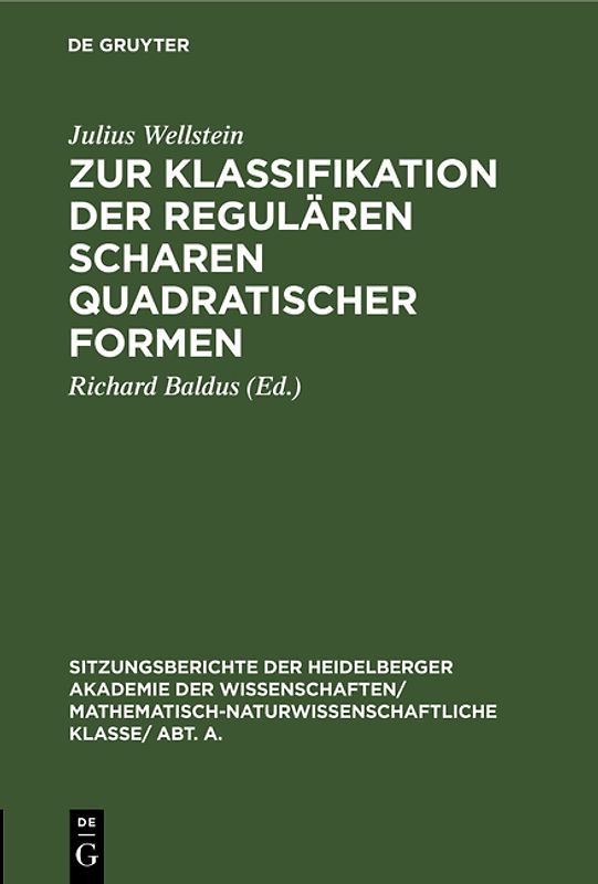 Zur Klassifikation der regulären Scharen quadratischer Formen
