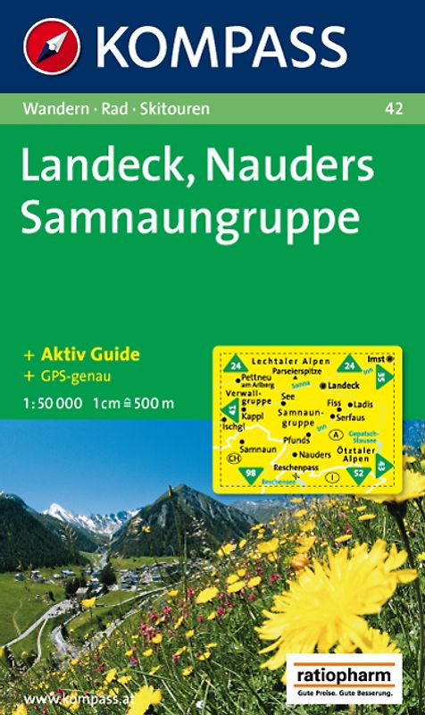 Landeck - Nauders - Samnaungruppe. Wanderkarte mit Tourenführer, alpinen Skirouten und Radrouten. GPS-genau. 1:50000